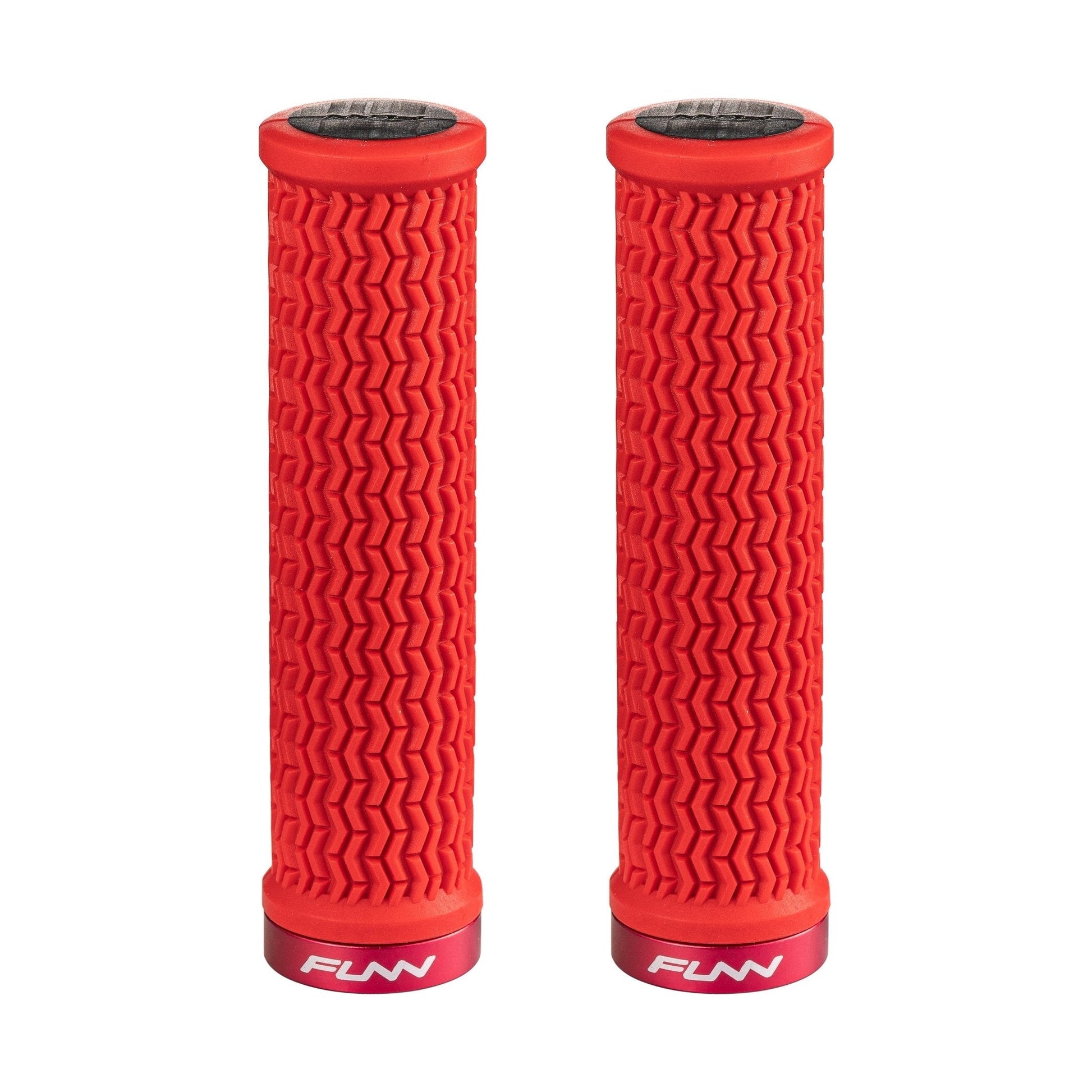 Funn mountain bike components - Holeshot Lock - On Grips Red in a white background.