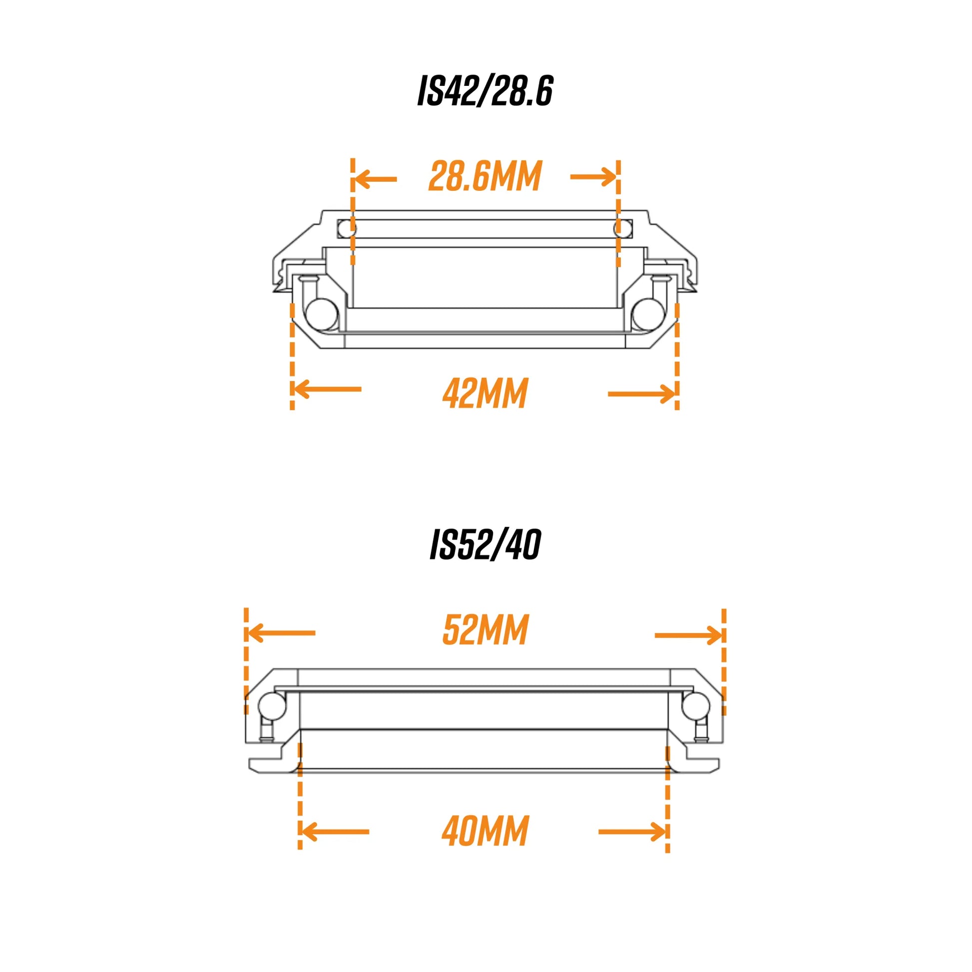 Funn MTB components - Descend Integral Headset IS 42/28.6 + IS 52/40 dimension diagram.