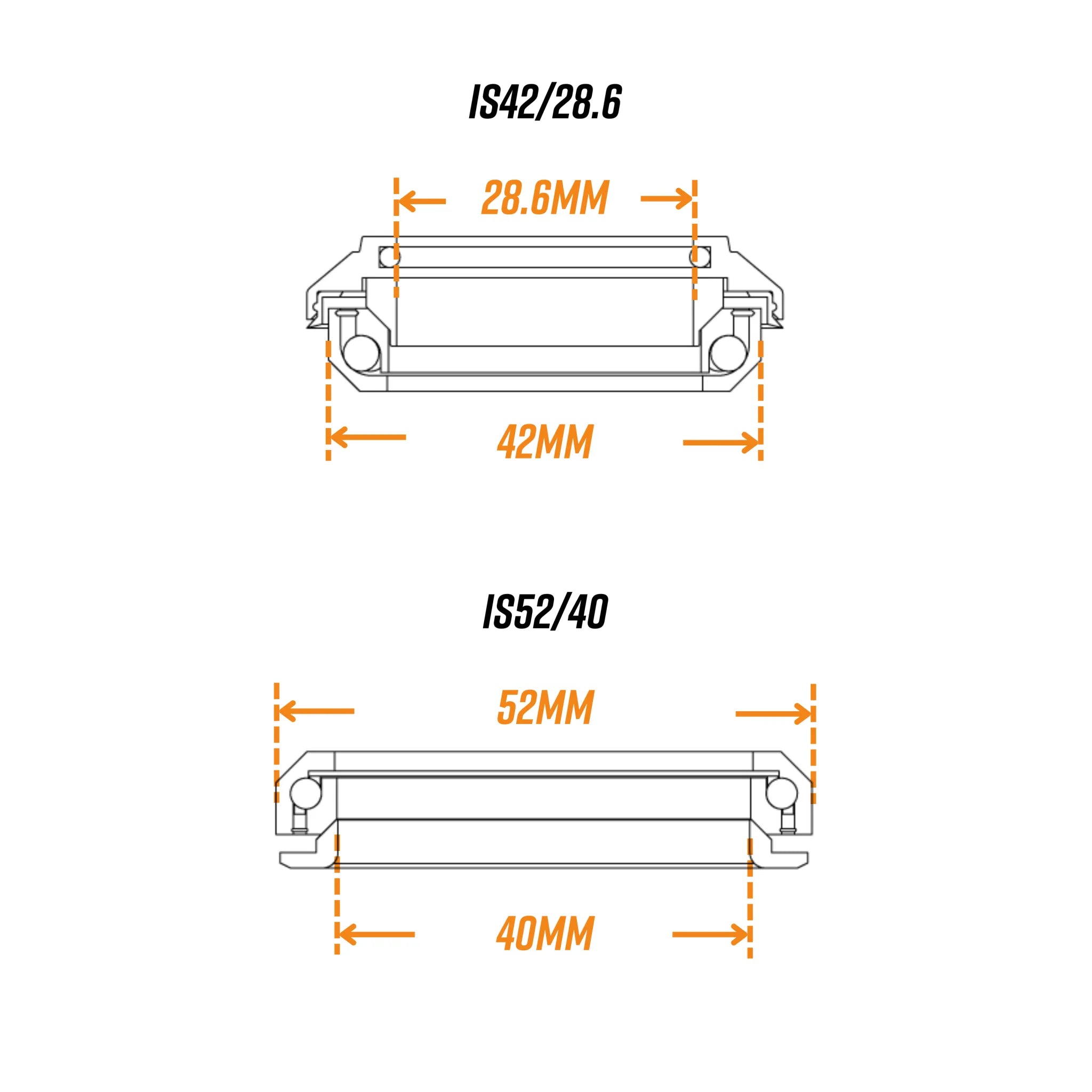 Funn MTB components - Descend Integral Headset IS 42/28.6 + IS 52/40 dimension diagram.