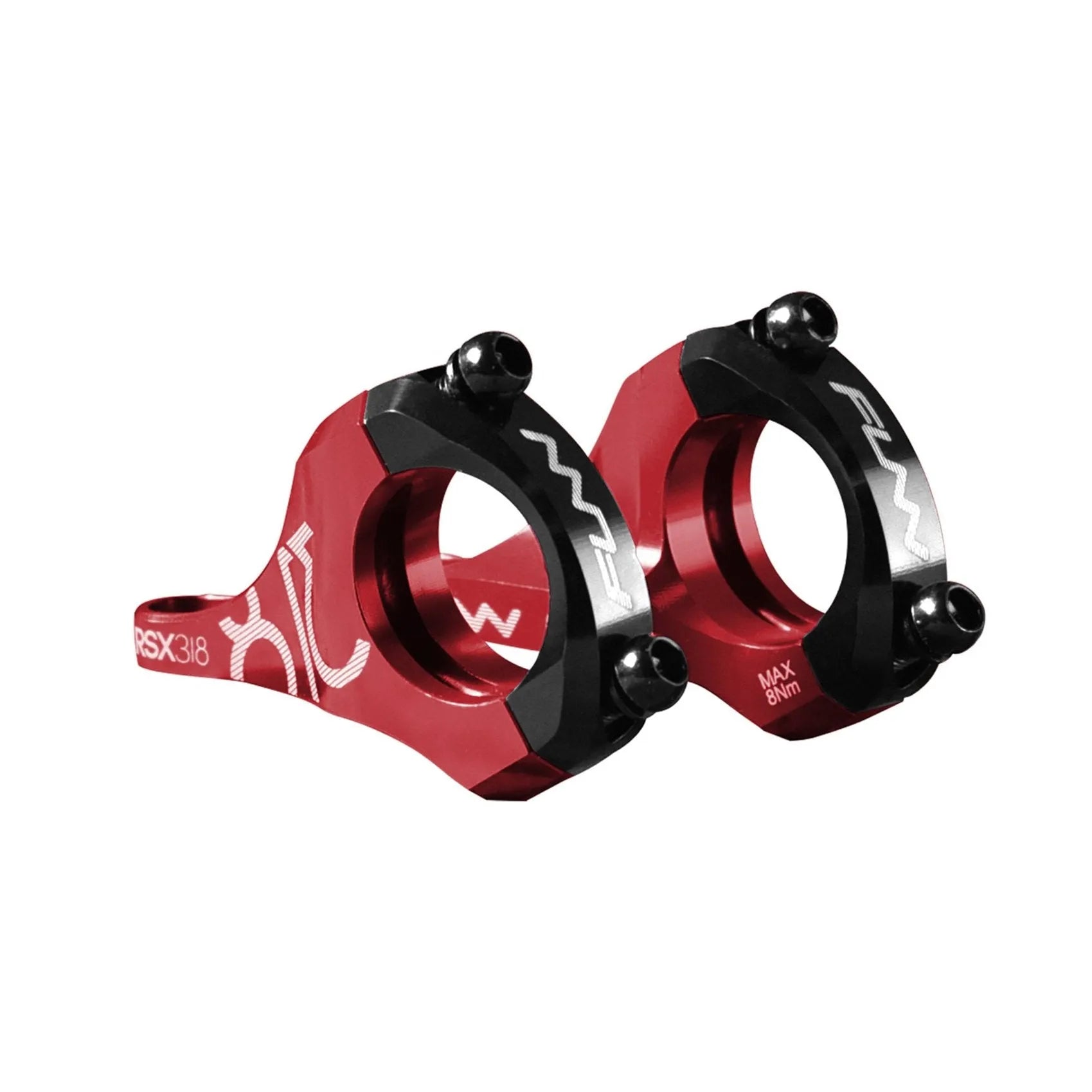Funn RSX Direct Mount Stems, red and black with silver bolts and white branding, are shown side by side on a white background.