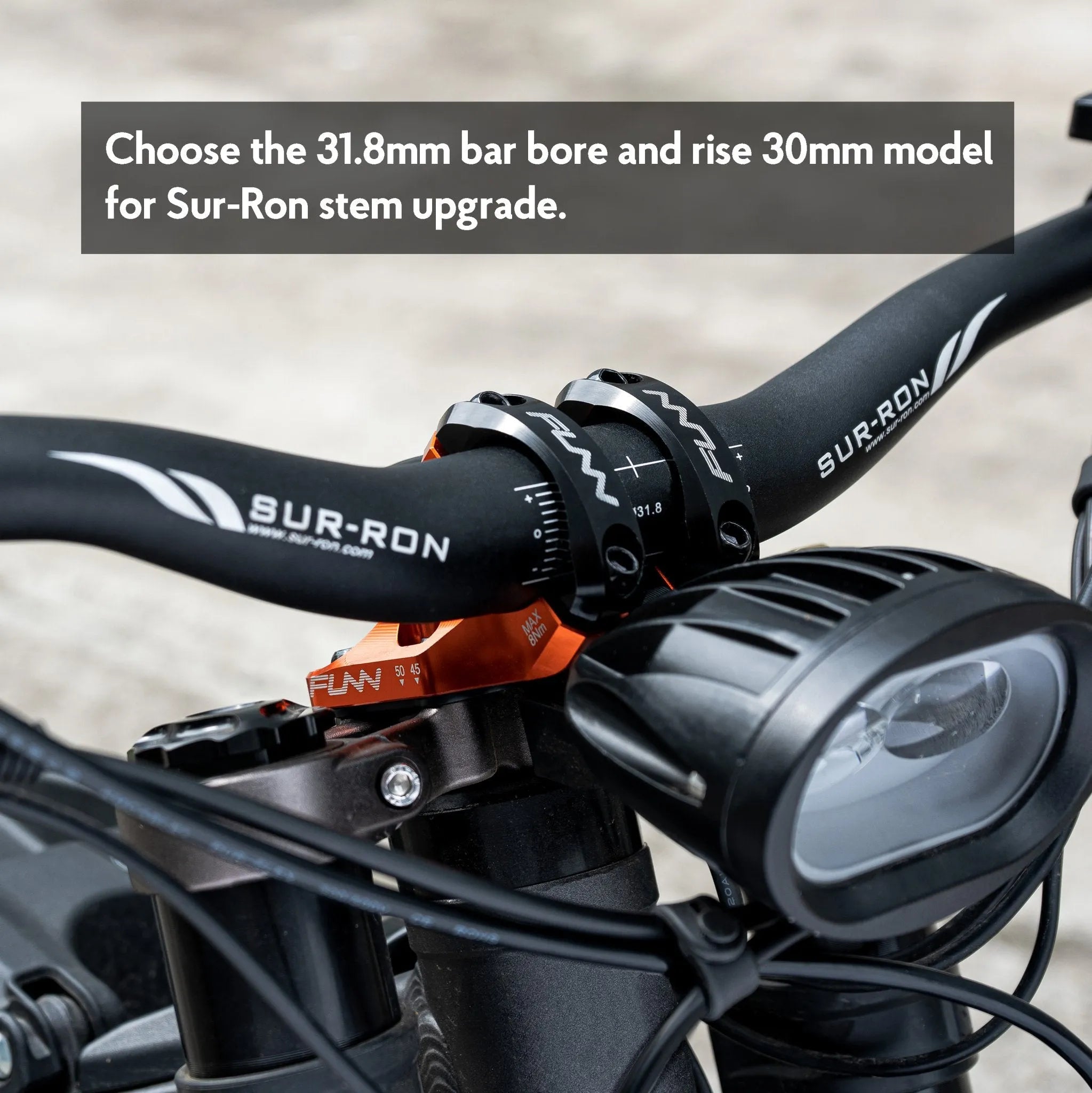 Funn  RSX Direct Mount Stem mounted on a Surron bike with handlebar.