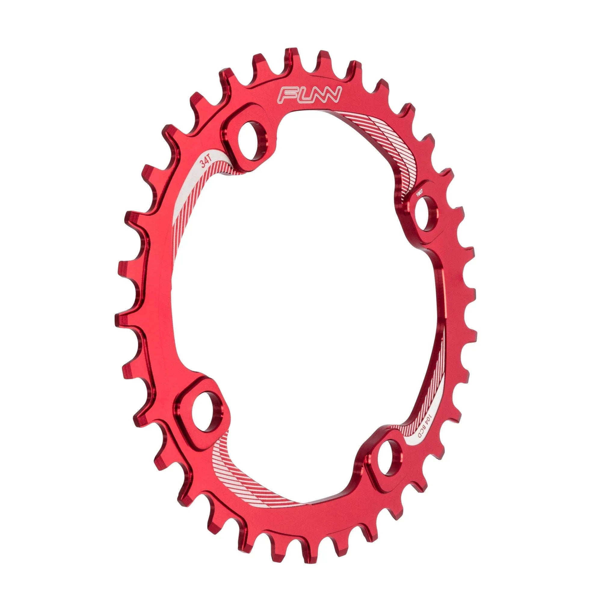 Funn mountain bike components - Solo Narrow - Wide Chainring Red 34T in a white background.