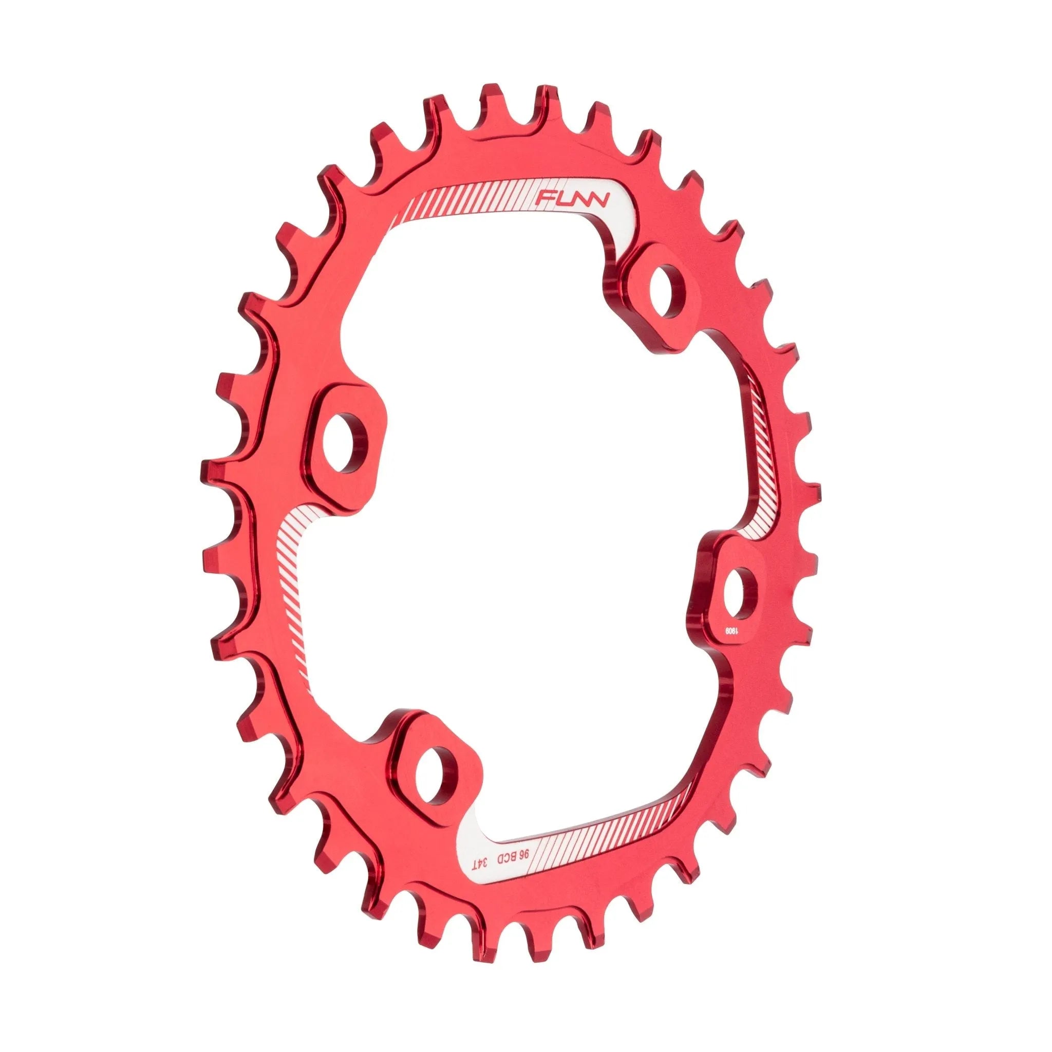 Funn mountain bike components - Solo 96 Narrow - Wide Chainring Red 34T in a white background.